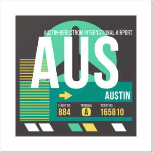 Austin (AUS) Airport // Retro Sunset Baggage Tag Posters and Art